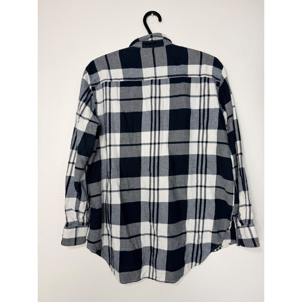 Madewell Navy Blue White Plaid Flannel Button Down Shirt Small Dual Pocket - Picture 3 of 6